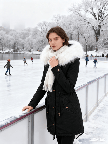 Chic YC Women's Winter Parka Coat Fleece Lined Military Jacket Women Faux Fur Hooded Coat