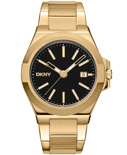 Dkny Men Watch, Gold Color Case, Black Dial, Gold Color Metal Bracelet, 3 Hands Date, 10 Atm