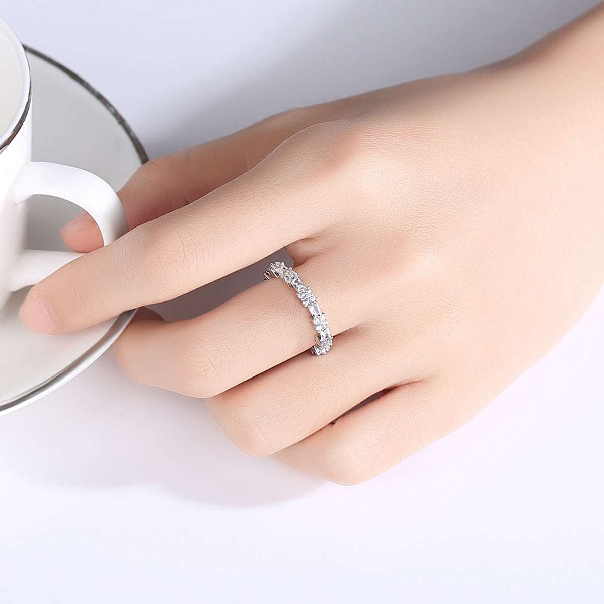 Crystal & Cubic Zirconia Silvertone Thin Band Ring