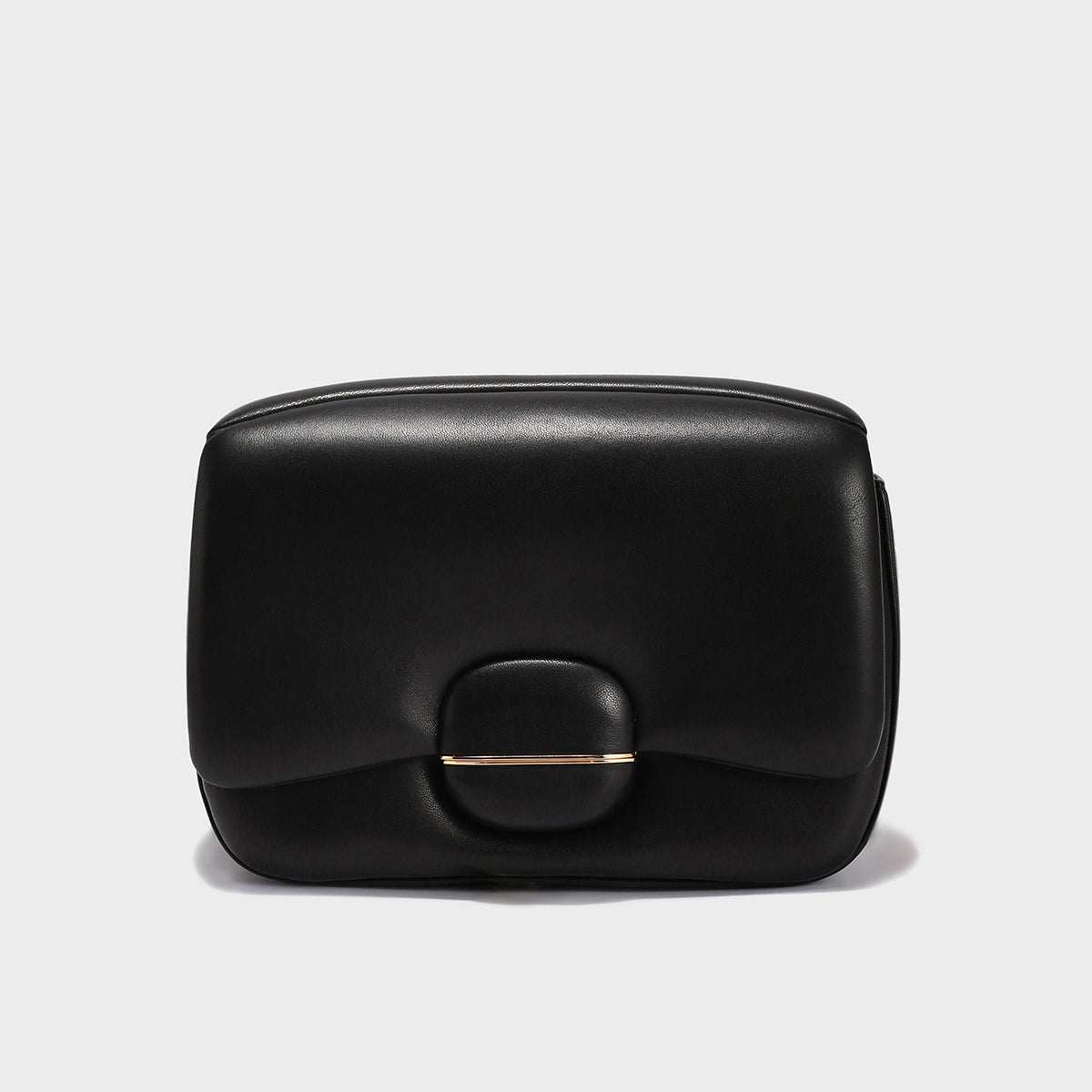 Structured Buckle Leather Shoulder Bag