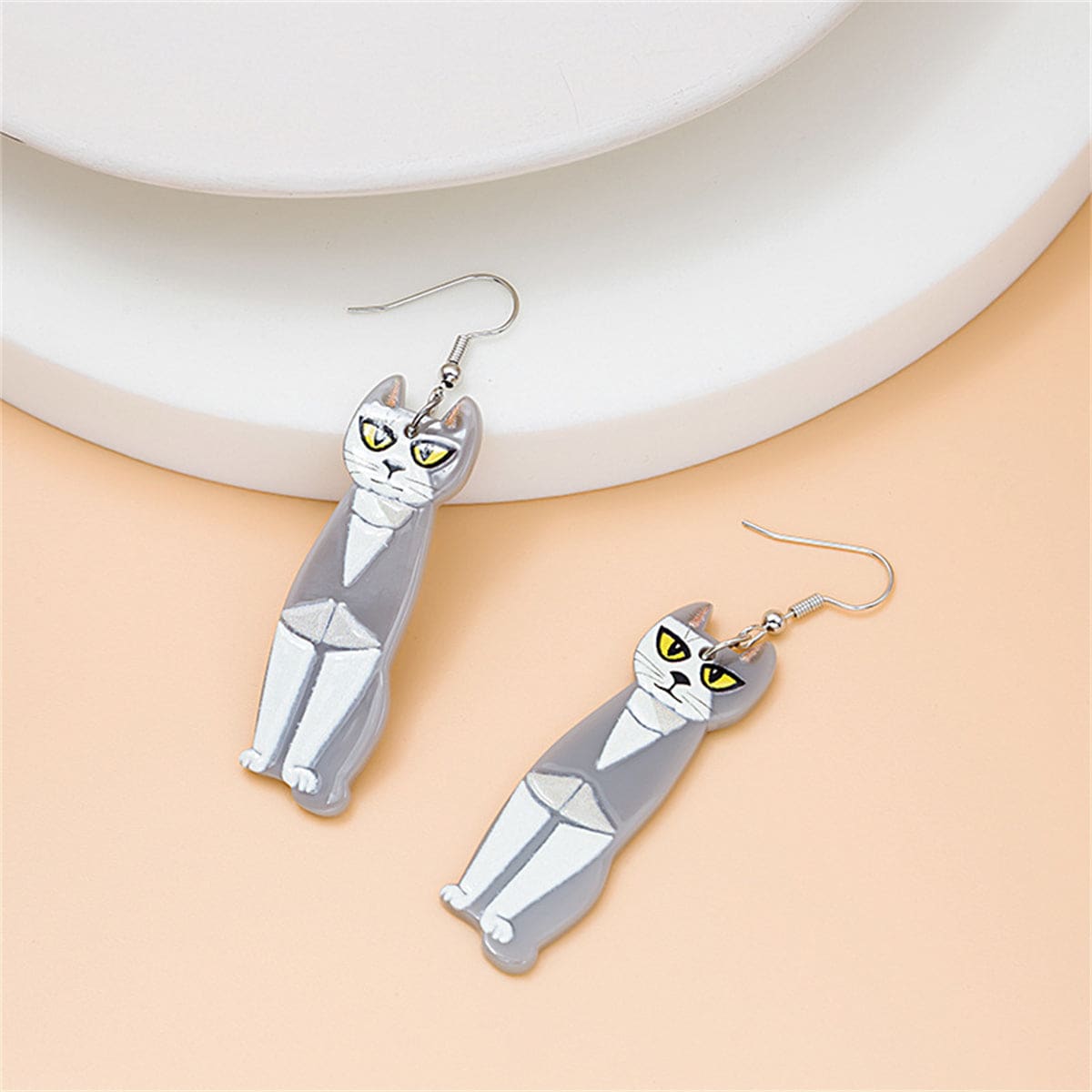 Acrylic & Silvertone Cat Drop Earrings