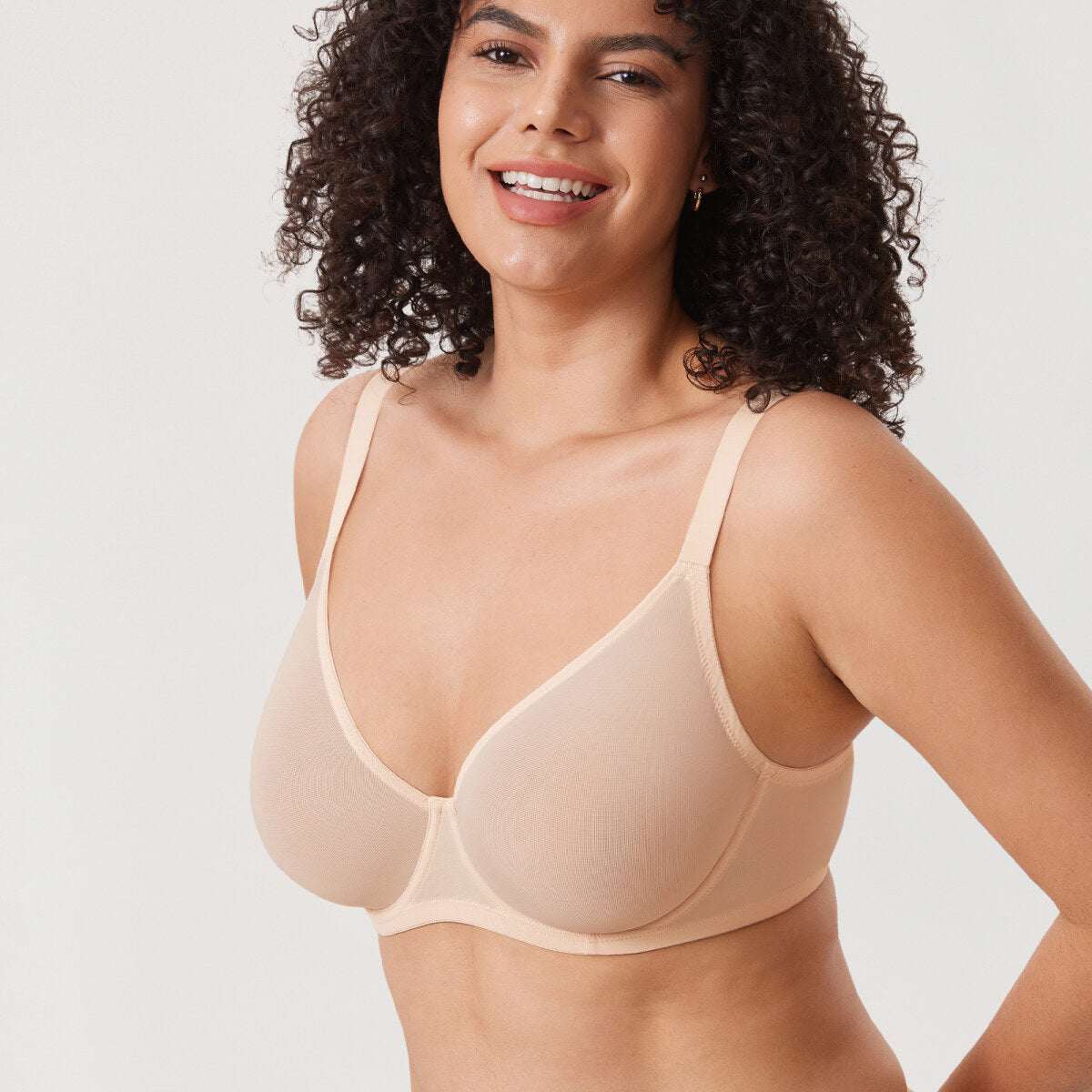 Cosnufy Sheer Mesh Plunge Underwire Full Coverage Bra