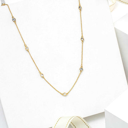 Goldtone Swarovski Crystal Necklace – Goldtone Station Necklace With Swarovski Crystals