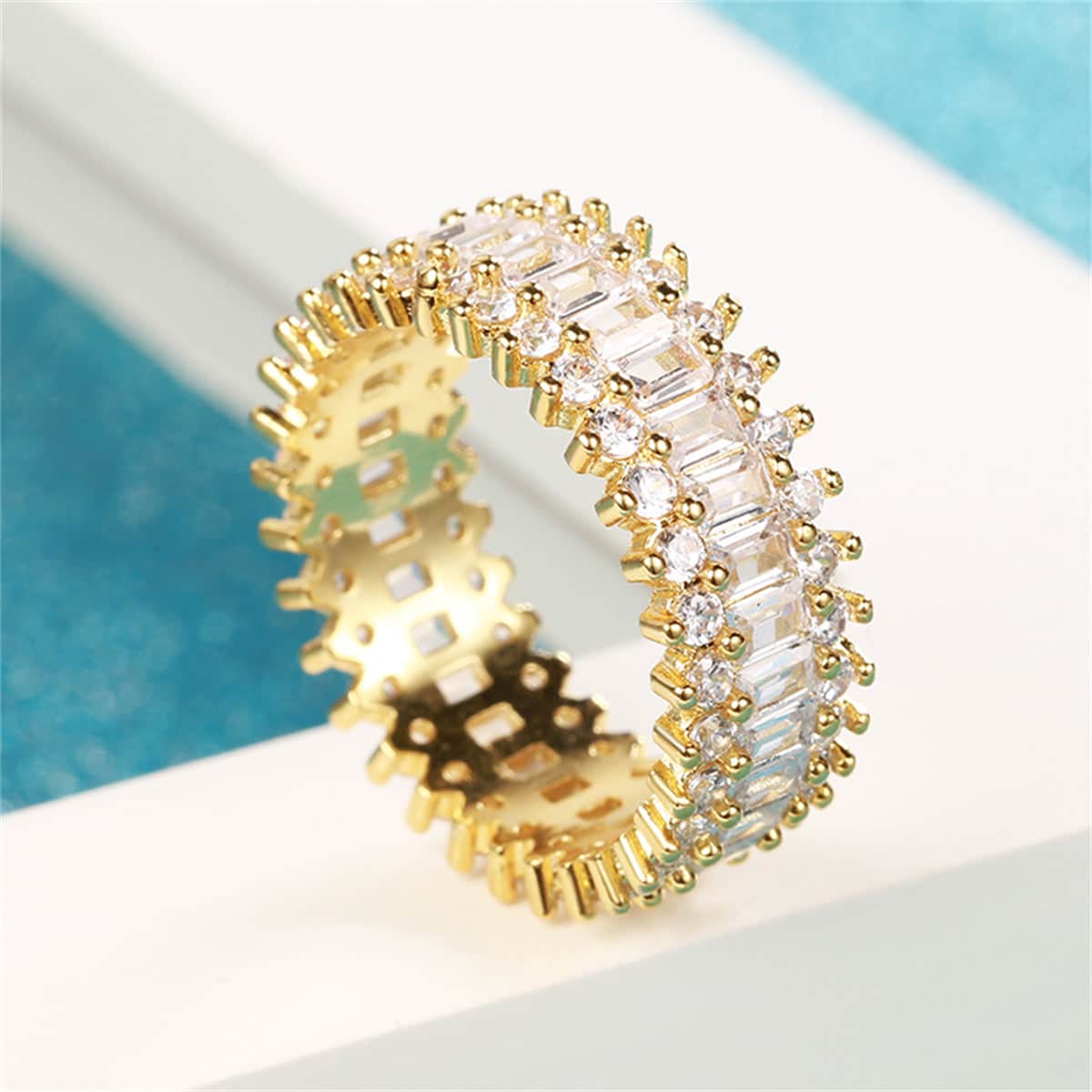 Crystal & Cubic Zirconia Goldtone Geometric Band Ring