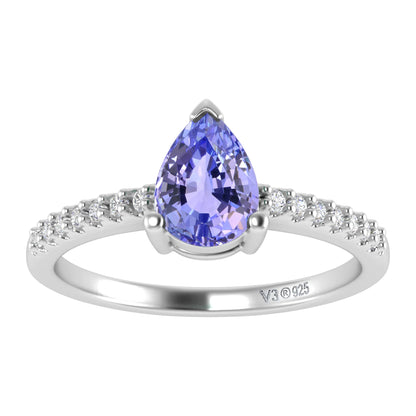 Sterling Silver Natural Tanzanite and White Topaz Engagement Ring