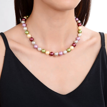 10MM Multi Color Cultured Pearl Necklace with Sterling Silver Clasp