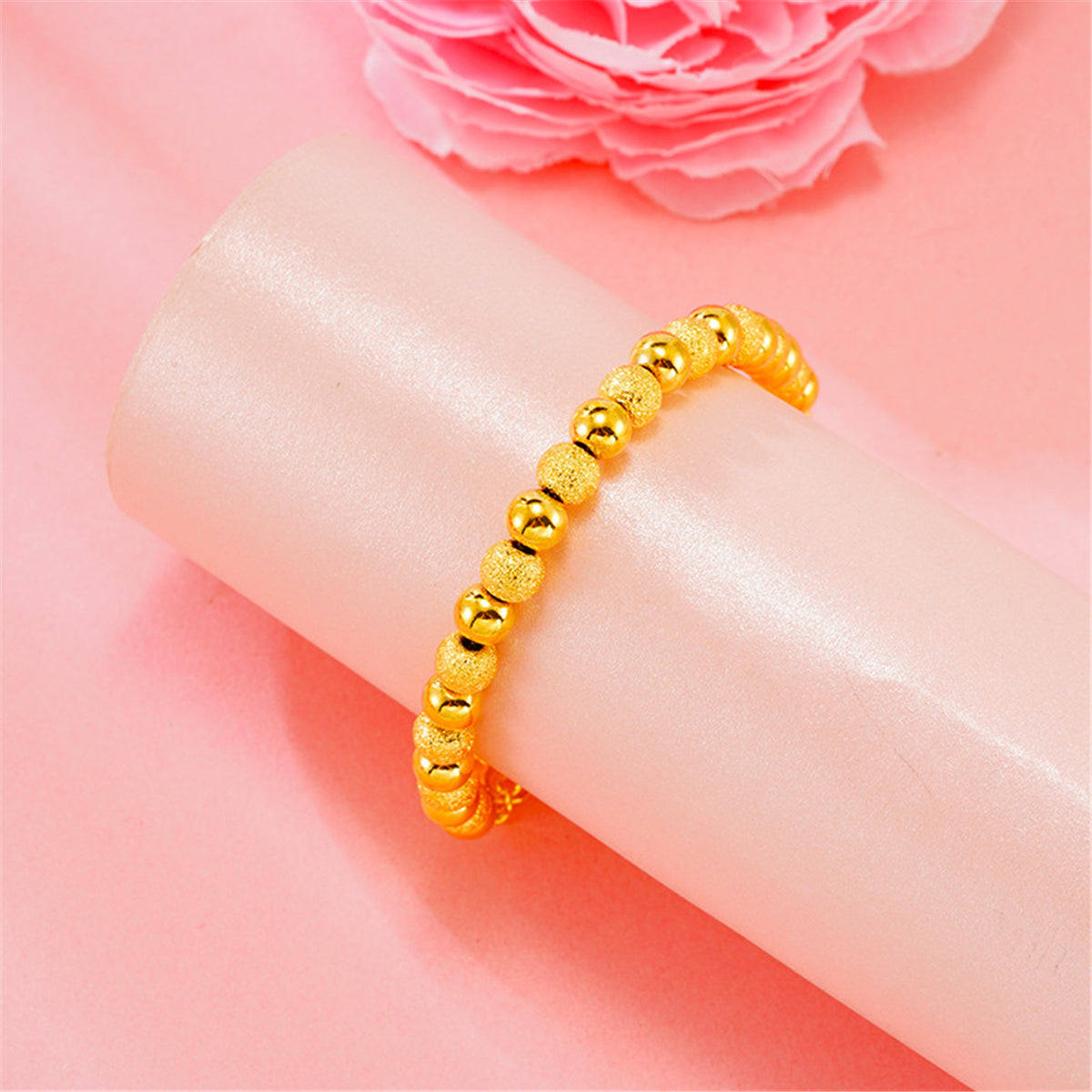 24k Goldtone Alternating Frosted Bead Bracelet