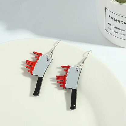 Acrylic & Silvertone Bleeding Knife Drop Earrings