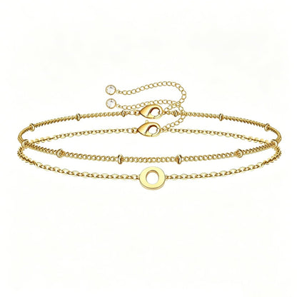 Dainty Initial Layered Chain Bracelet Personalized Adjustable