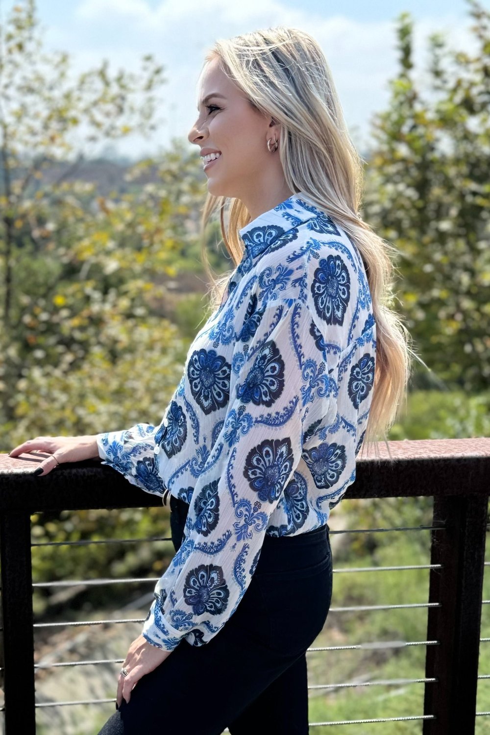 Threaded Pear Mila Pattern Button Top