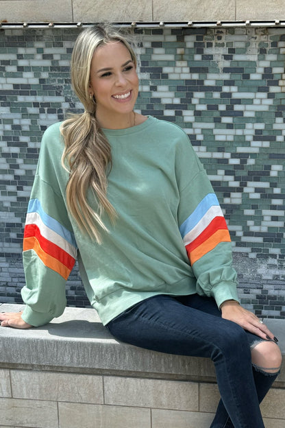 Threaded Pear Ella Striped Sleeve Loose Sweatshirt