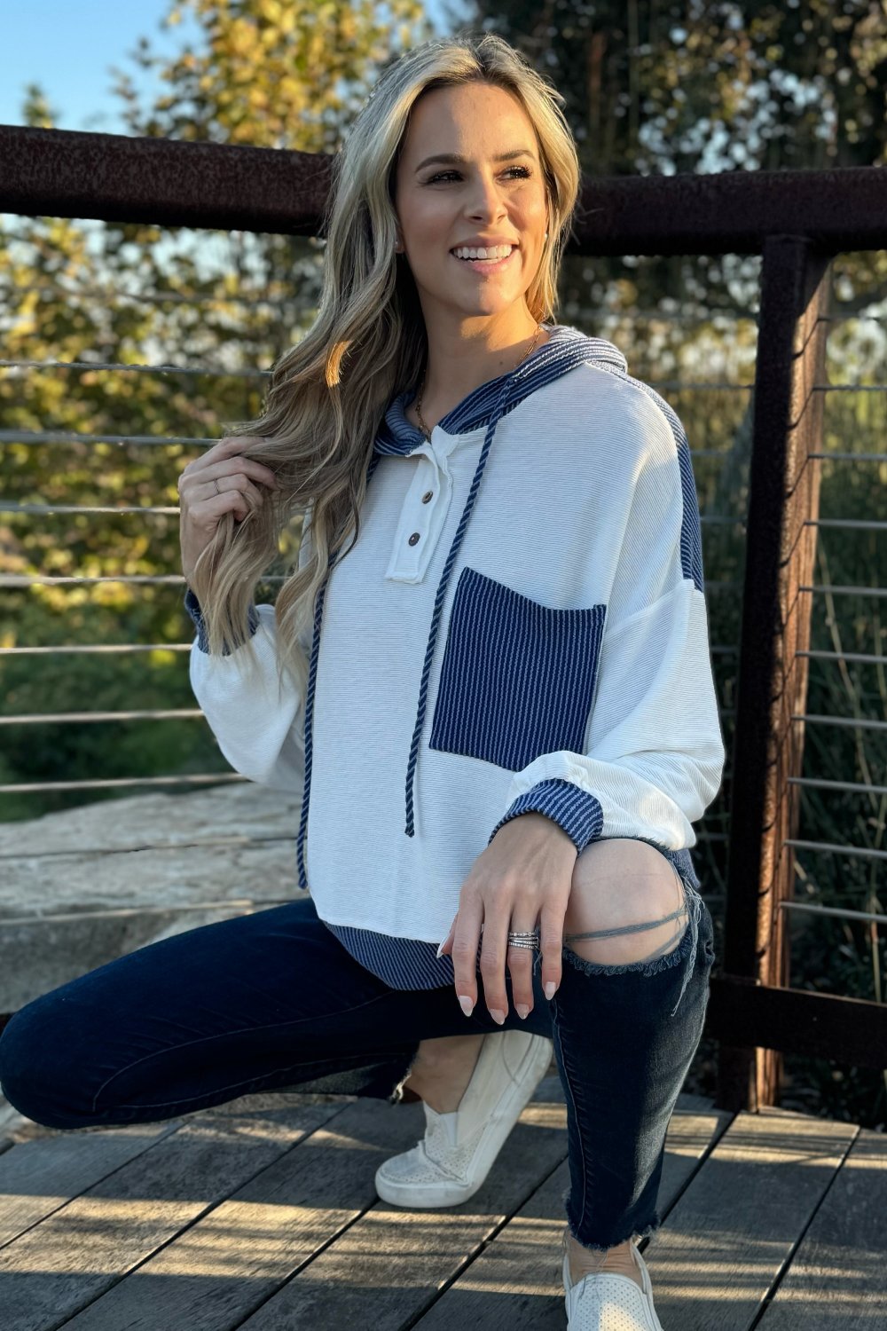 Threaded Pear Millie Drawstring Hooded Top