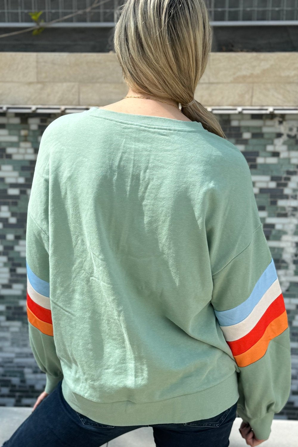 Threaded Pear Ella Striped Sleeve Loose Sweatshirt