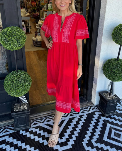 ✨2025 V-Neck layered Boho Maxi Dress With Pockets