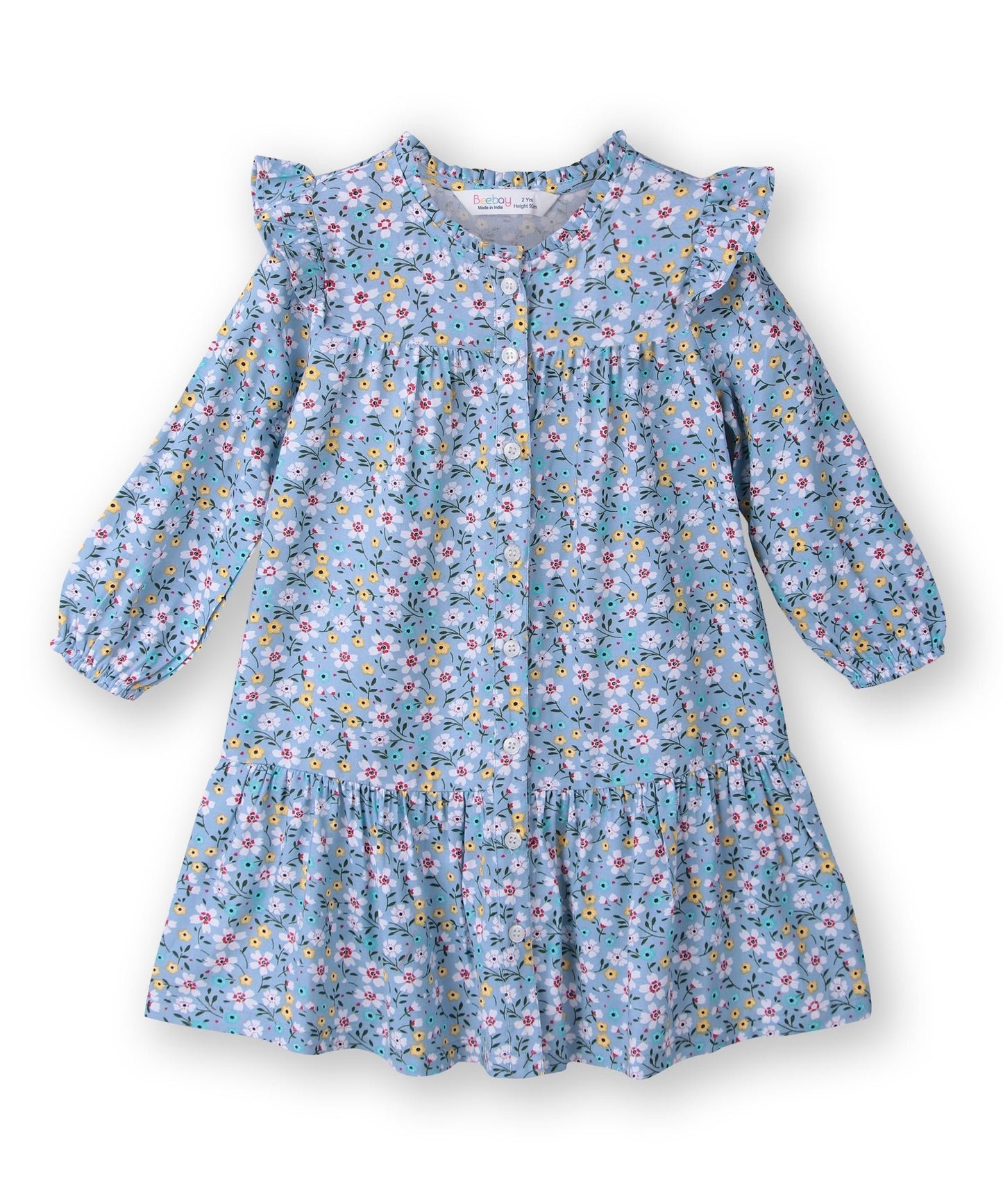 Beebay Button -through printed A-line Blue dress
