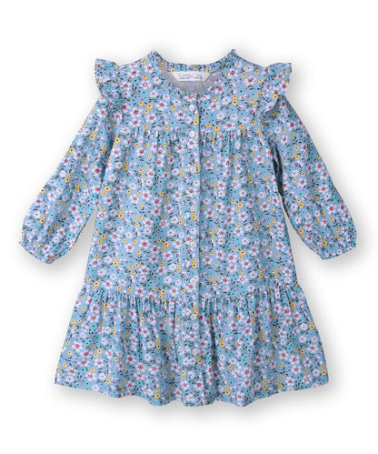 Beebay Button -through printed A-line Blue dress