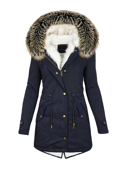 Chic YC Women's Winter Parka Coat Fleece Lined Military Jacket Women Faux Fur Hooded Coat