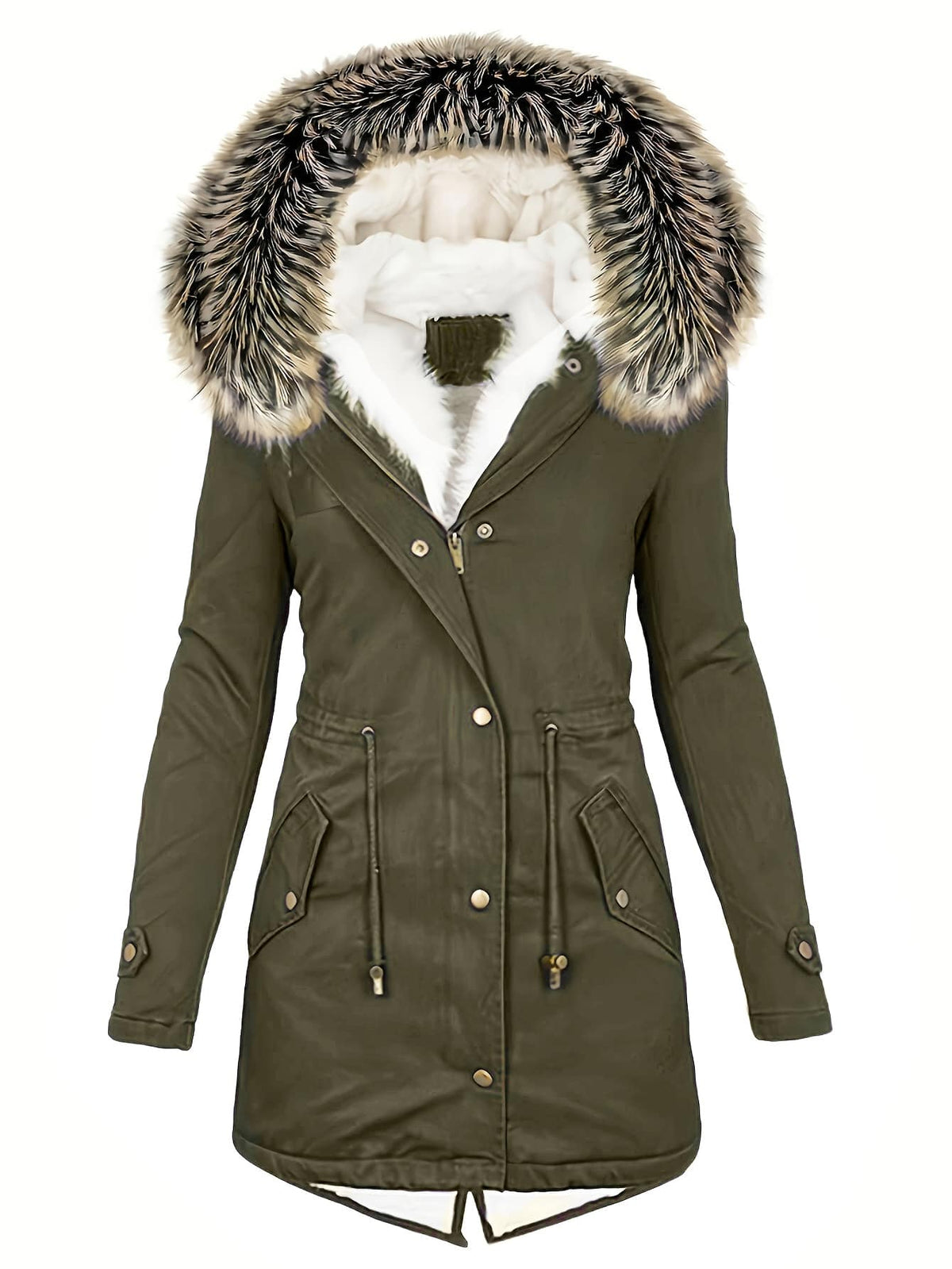 Chic YC Women's Winter Parka Coat Fleece Lined Military Jacket Women Faux Fur Hooded Coat
