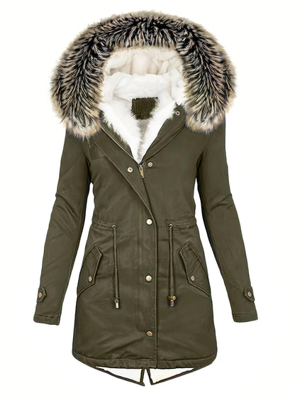 Chic YC Women's Winter Parka Coat Fleece Lined Military Jacket Women Faux Fur Hooded Coat