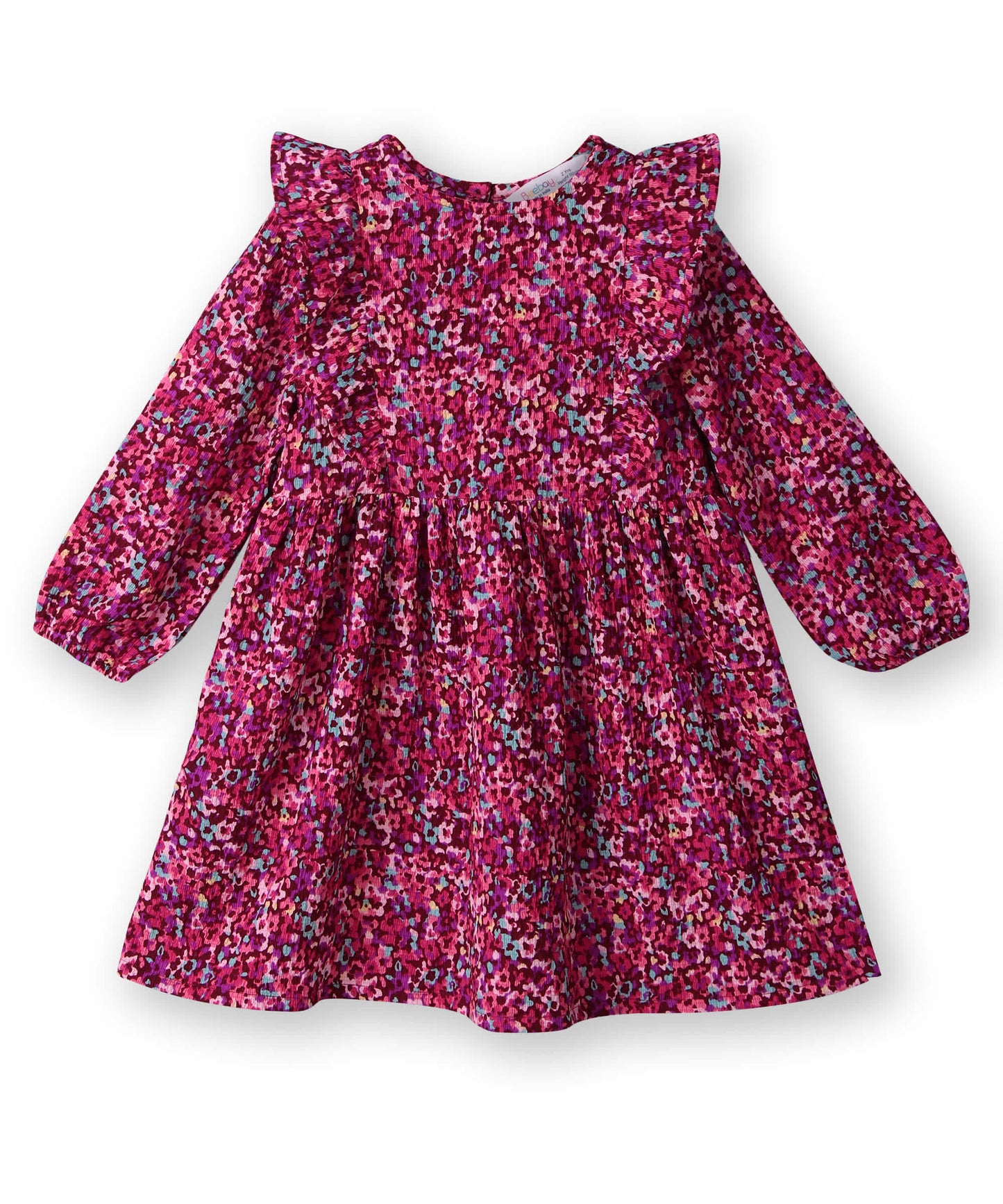 Beebay Abstract print ruffle dress Maroon