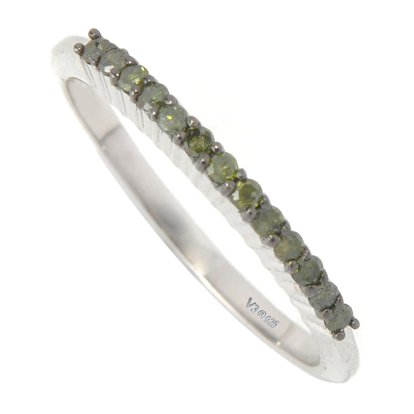 Stakable Natural Green Diamond Sterling Silver Band Ring
