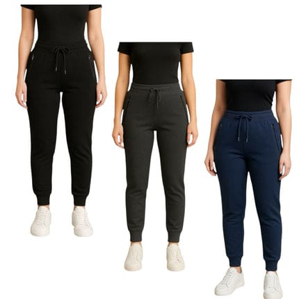 BenBen Womens 3 Pack Zipper Pocket Fleece Jogger