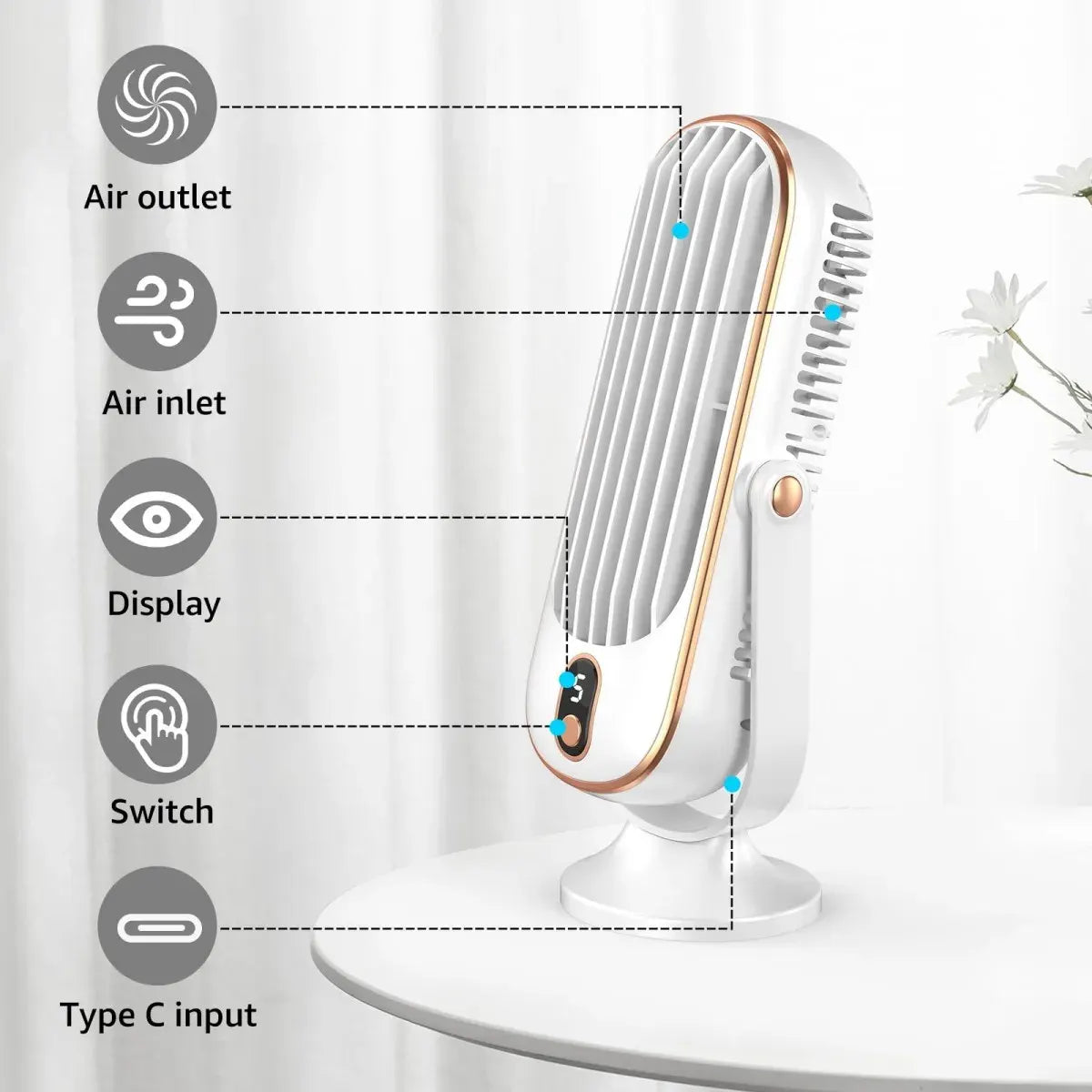 5-Speed Portable Tower Desk Fan
