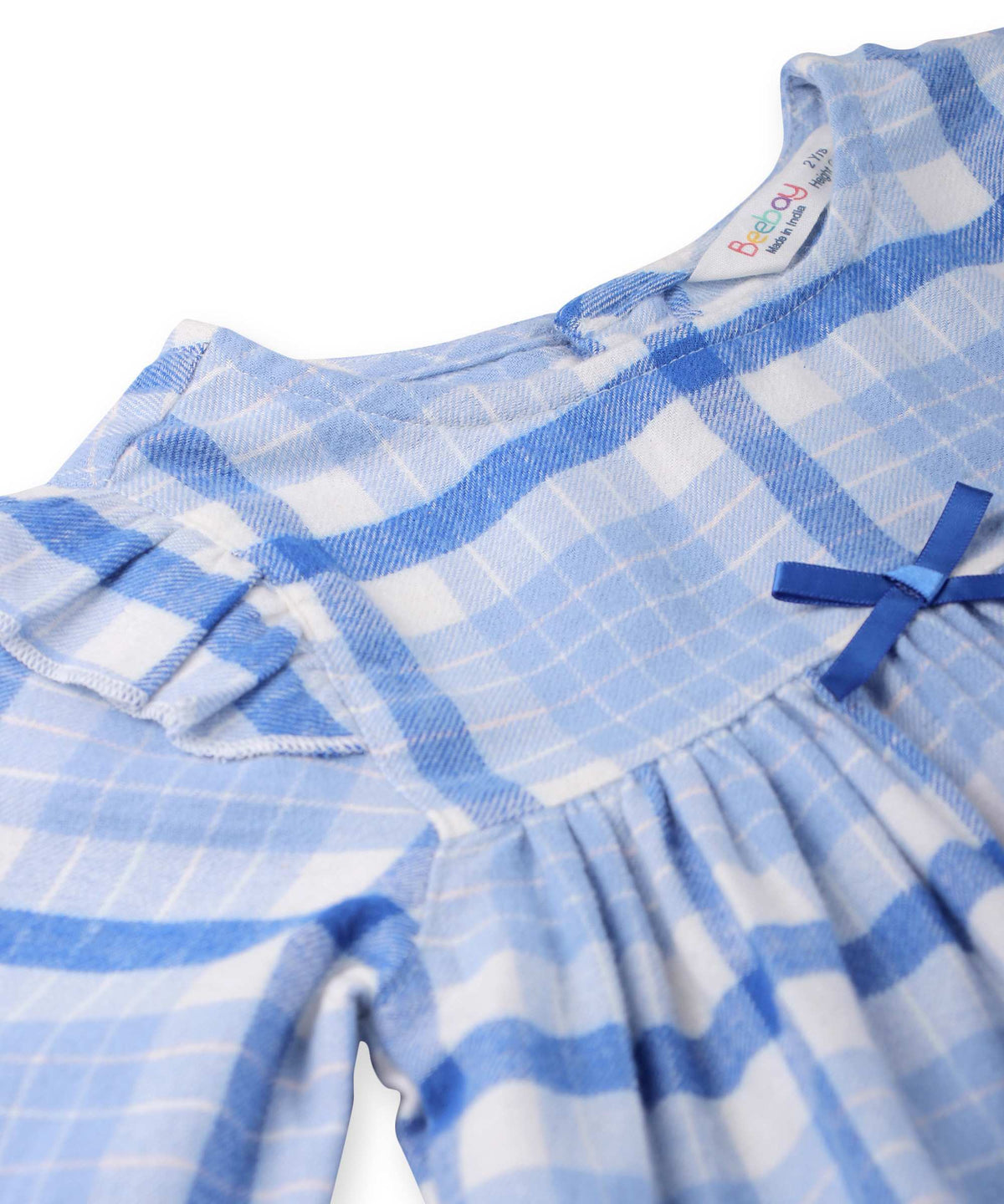 Beebay Shoulder frill check dress Blue