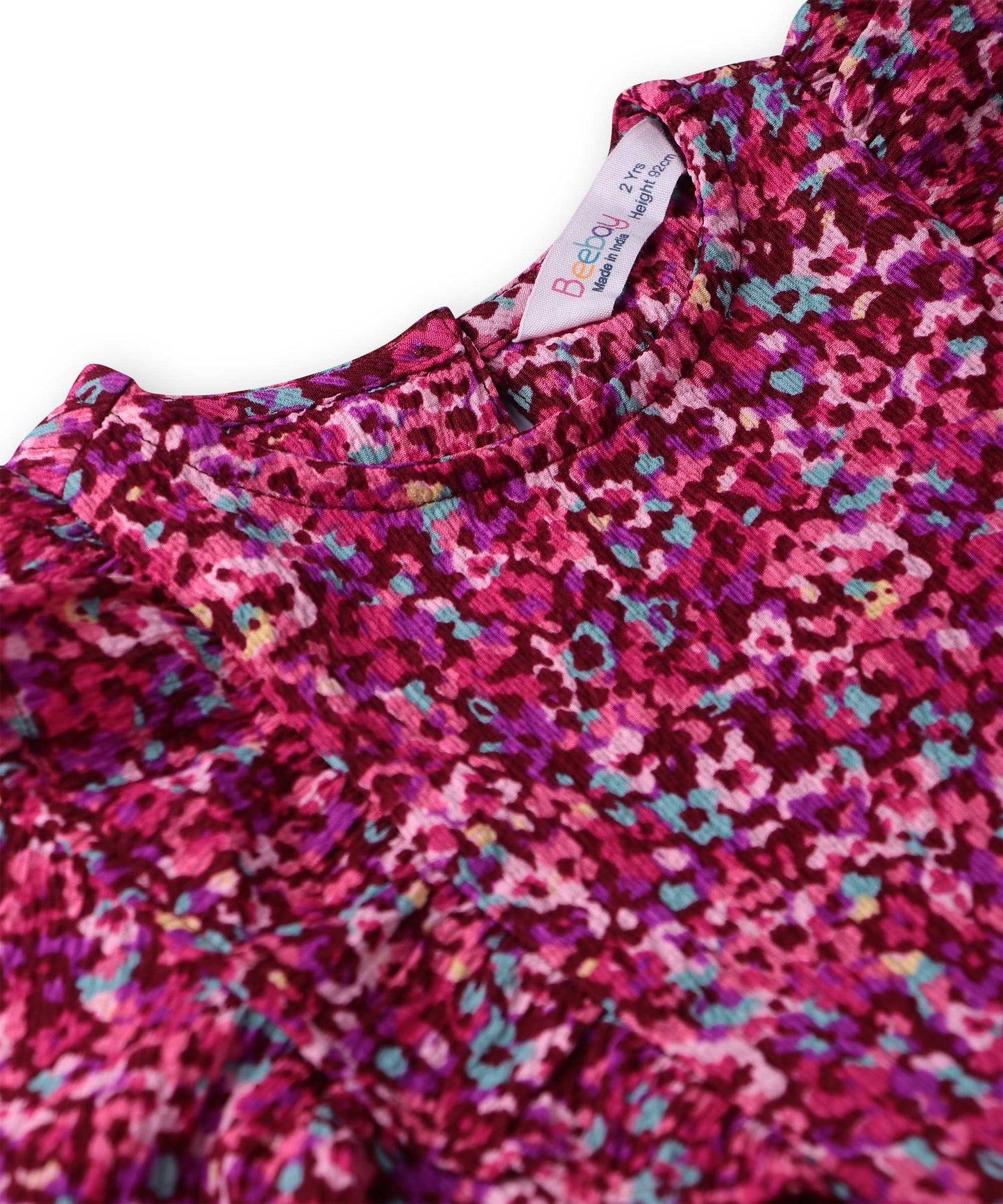 Beebay Abstract print ruffle dress Maroon