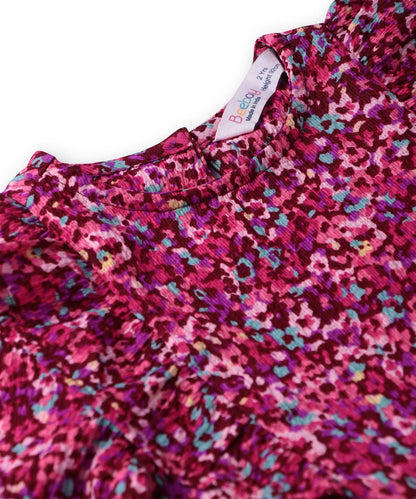 Beebay Abstract print ruffle dress Maroon