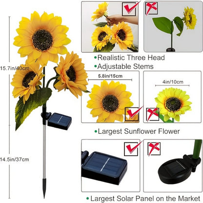 3-Head Sunflower Solar Garden Stake Lights