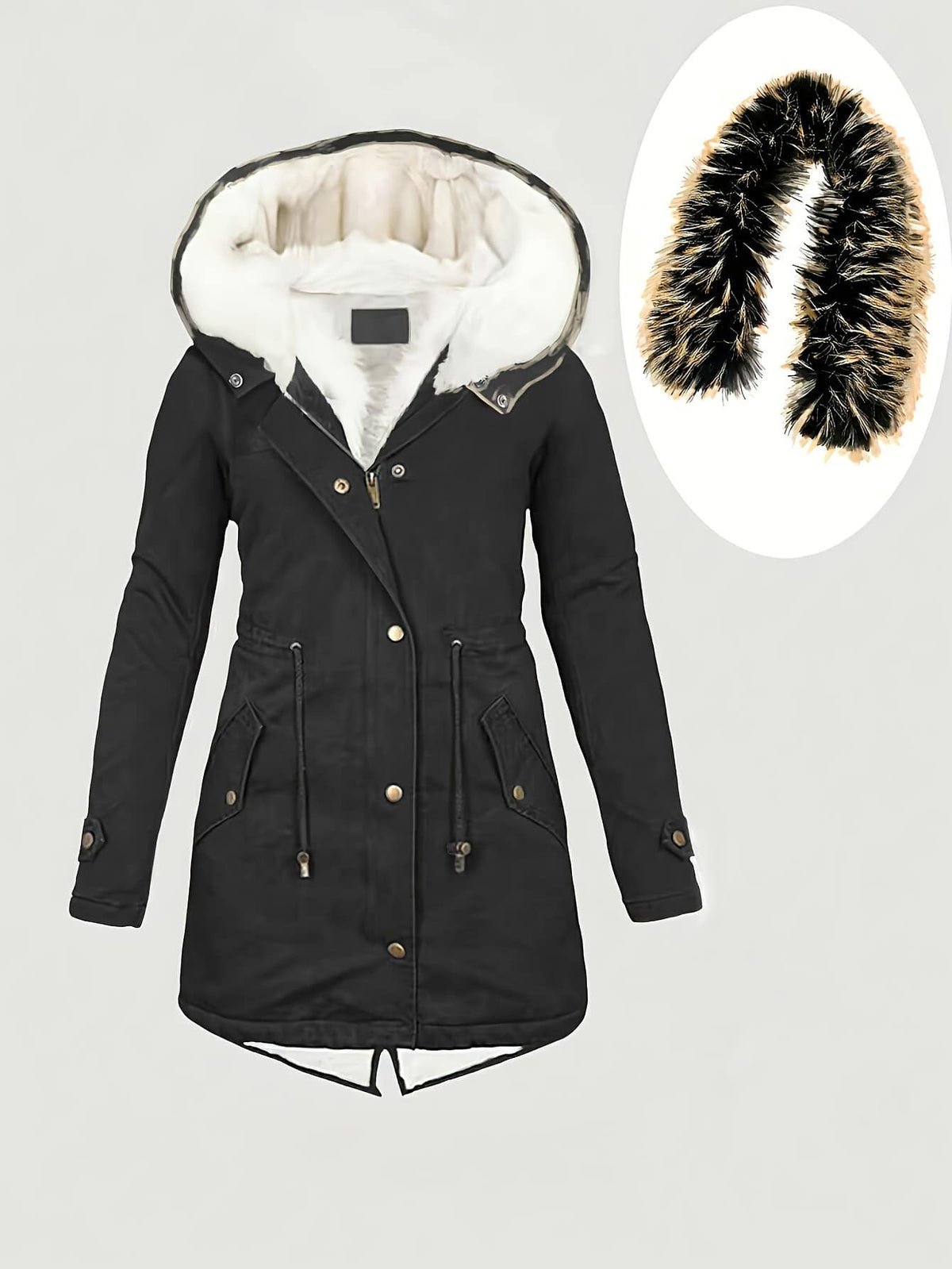 Chic YC Women's Winter Parka Coat Fleece Lined Military Jacket Women Faux Fur Hooded Coat