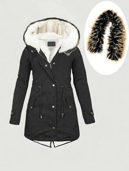 Chic YC Women's Winter Parka Coat Fleece Lined Military Jacket Women Faux Fur Hooded Coat