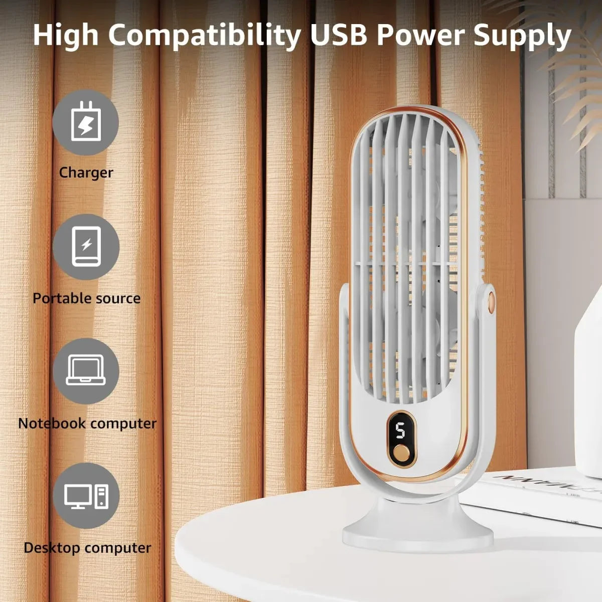 5-Speed Portable Tower Desk Fan
