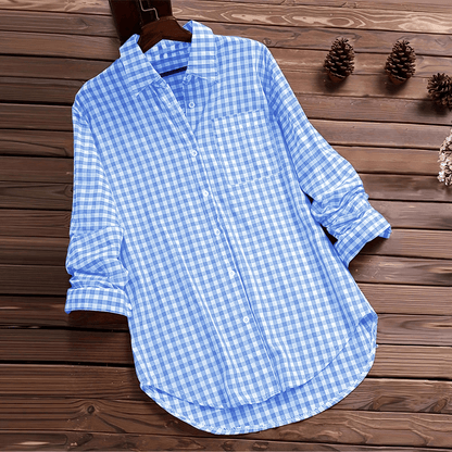 Chic YC Women's Gingham Button Down Shirt Long Sleeve Casual Loose Blouse for Spring Summer Small LightBlue