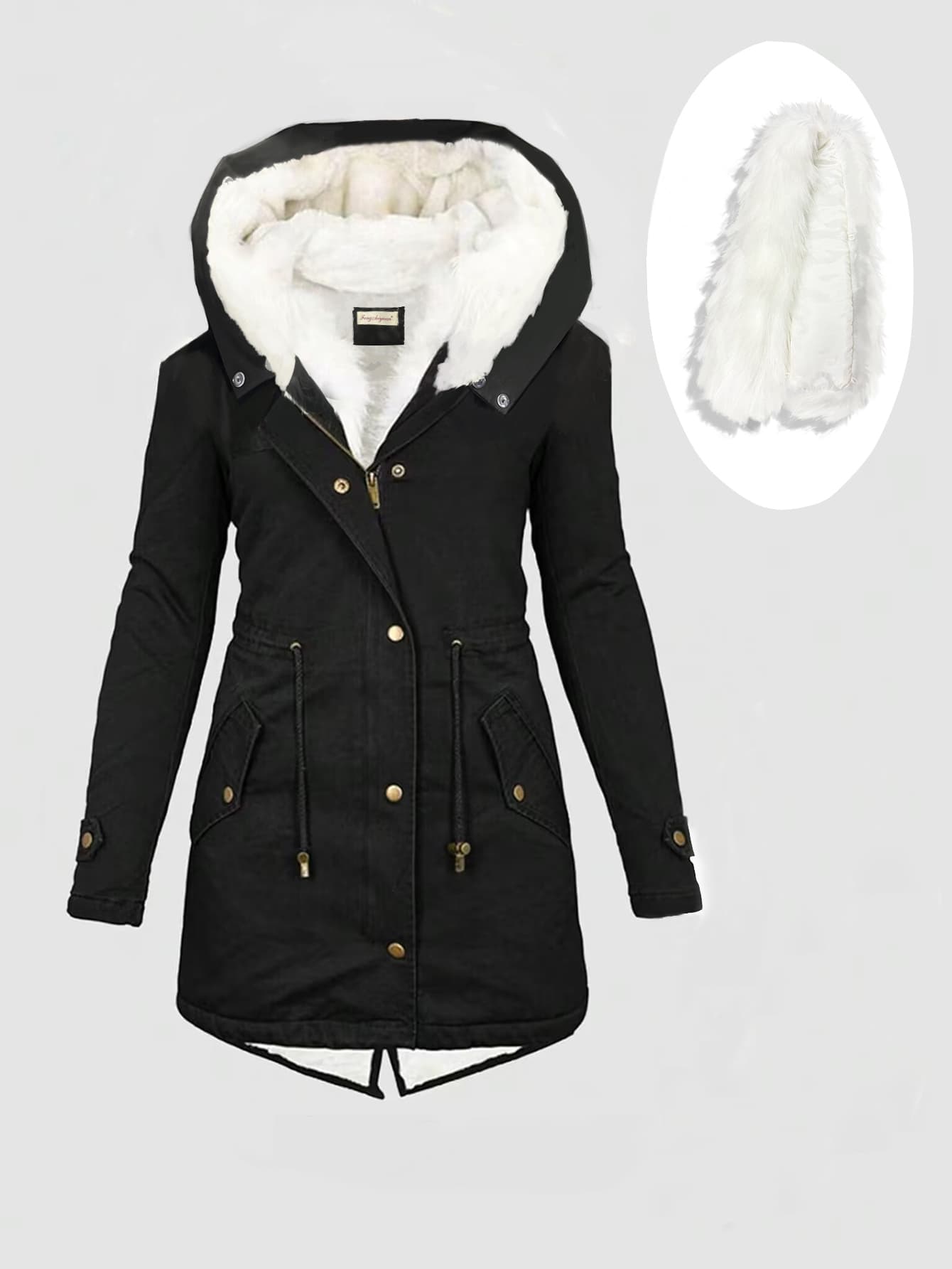 Chic YC Women's Winter Parka Coat Fleece Lined Military Jacket Women Faux Fur Hooded Coat