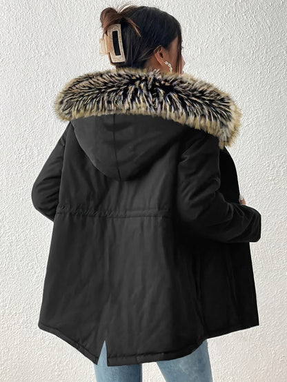 Chic YC Women's Winter Parka Coat Fleece Lined Military Jacket Women Faux Fur Hooded Coat