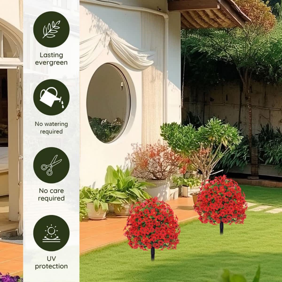 2-Pack Outdoor Artificial Flower Bush Stakes
