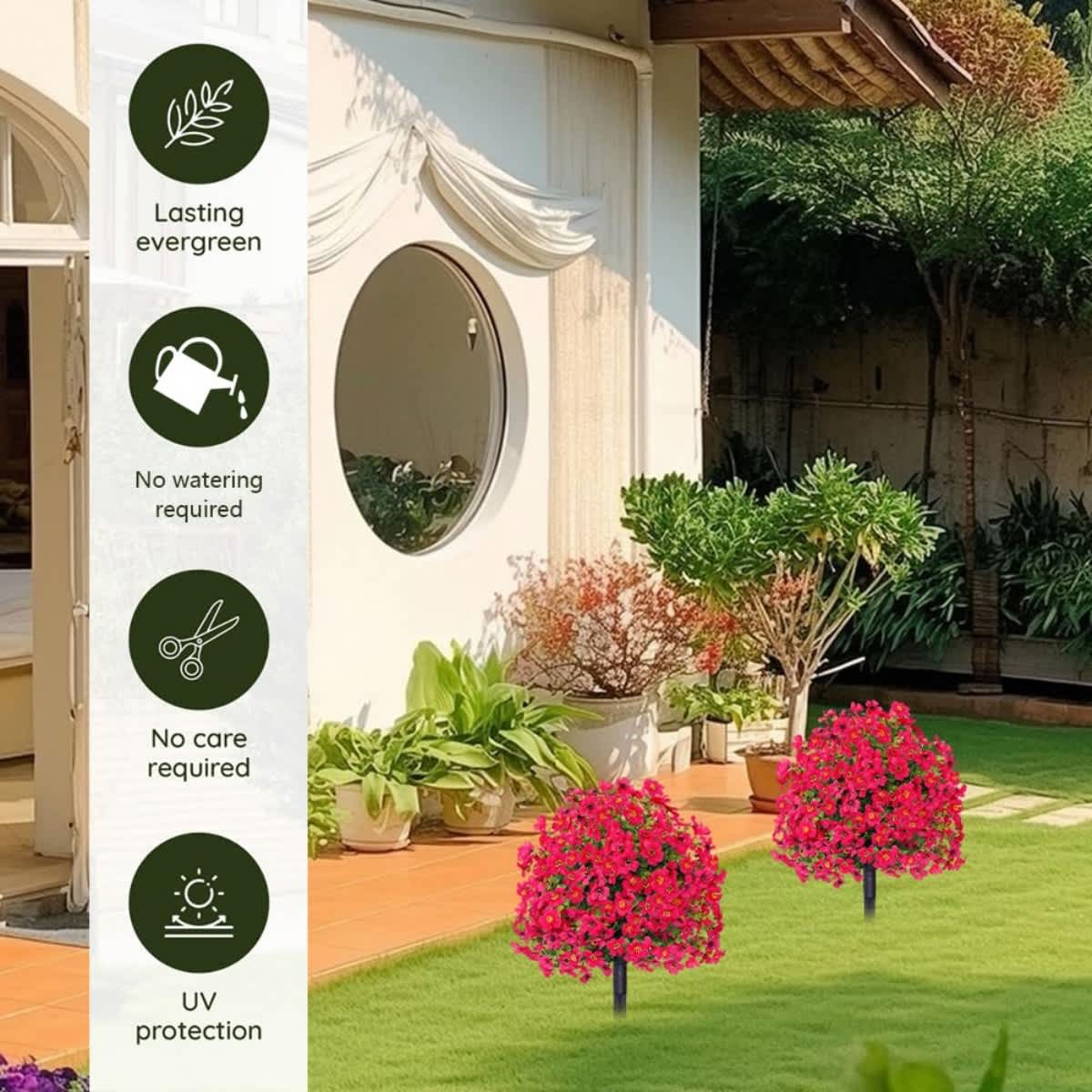 2-Pack Outdoor Artificial Flower Bush Stakes