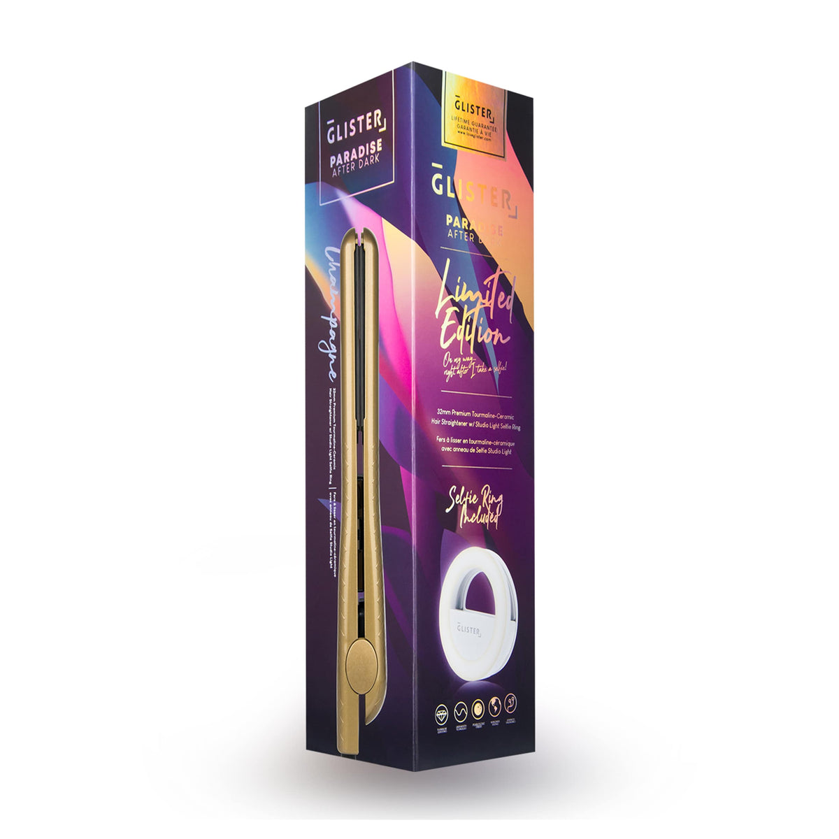 GLISTER - Limited Edition 1.25" "Paradise After Dark" Flat Iron (with Selfie Ring Included)