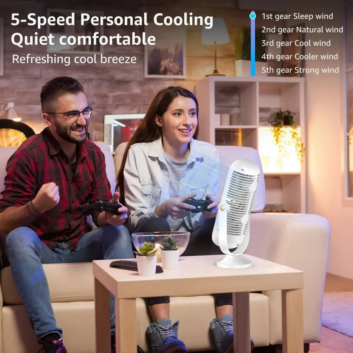 5-Speed Portable Tower Desk Fan