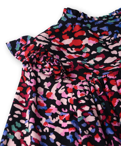 Beebay Button -through printed A-line Black dress