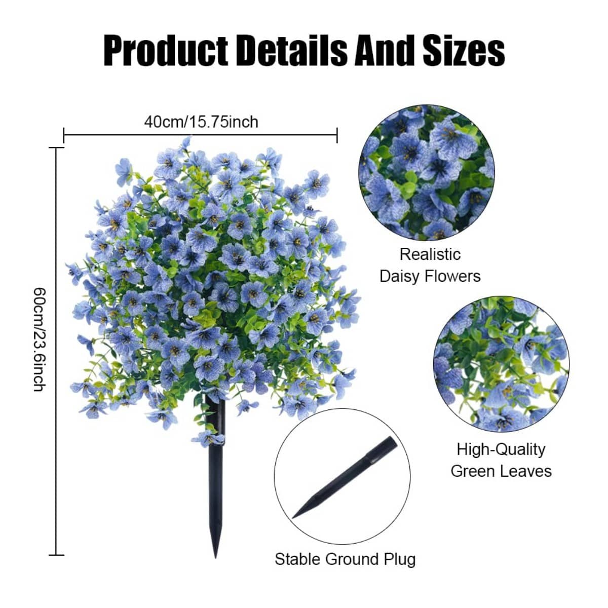 2-Pack Outdoor Artificial Flower Bush Stakes