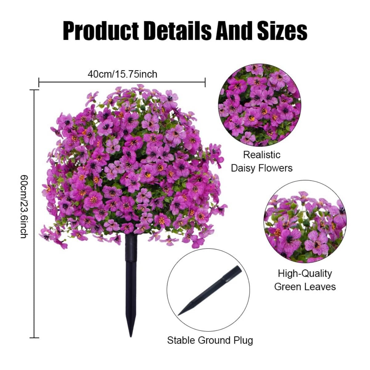 2-Pack Outdoor Artificial Flower Bush Stakes