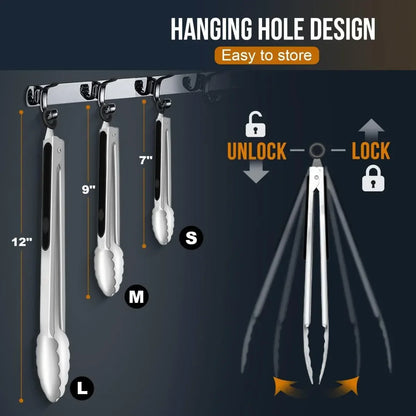3-Piece Stainless Steel BBQ Tongs