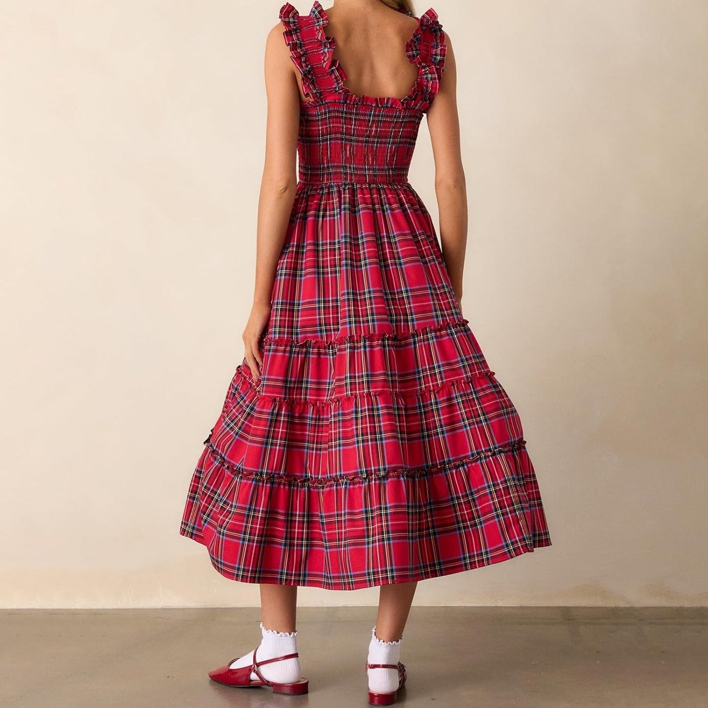 ✨Women’s Sleeveless Plaid Ruffle A-Line Dress