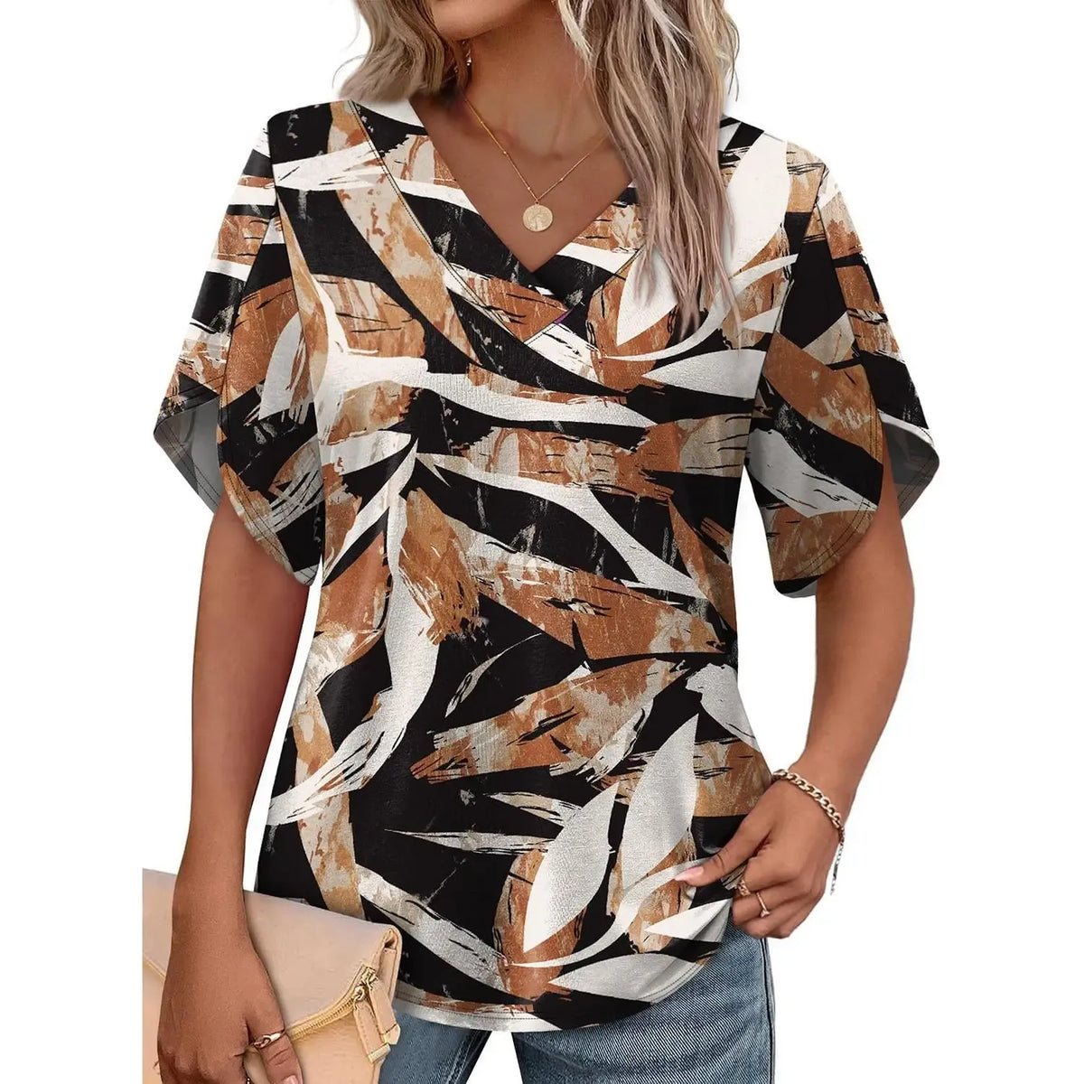 ✨Women's Summer Short Petal Sleeve Fashion V Neck Outfits Tops