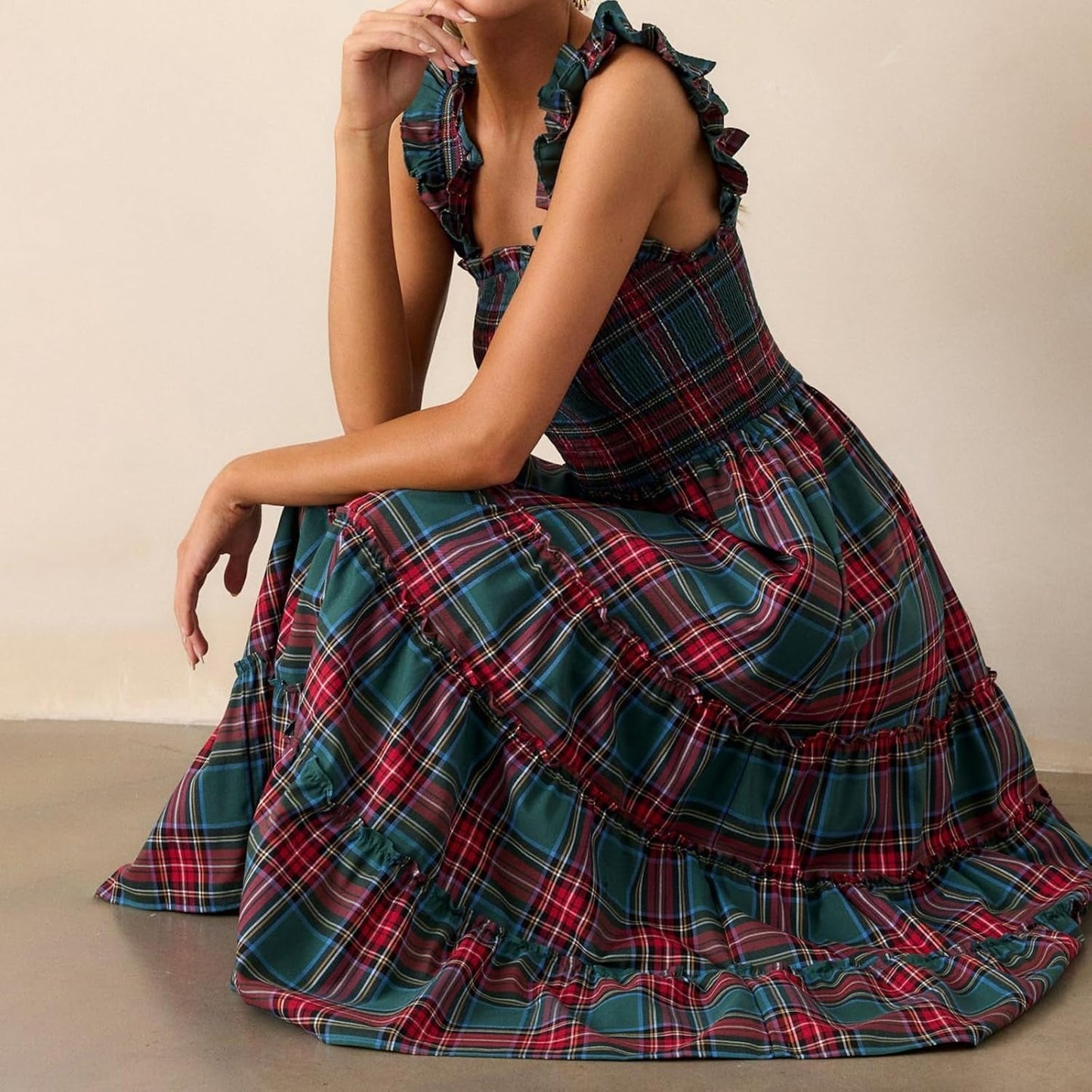 ✨Women’s Sleeveless Plaid Ruffle A-Line Dress