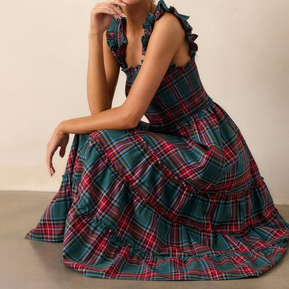 ✨Women’s Sleeveless Plaid Ruffle A-Line Dress
