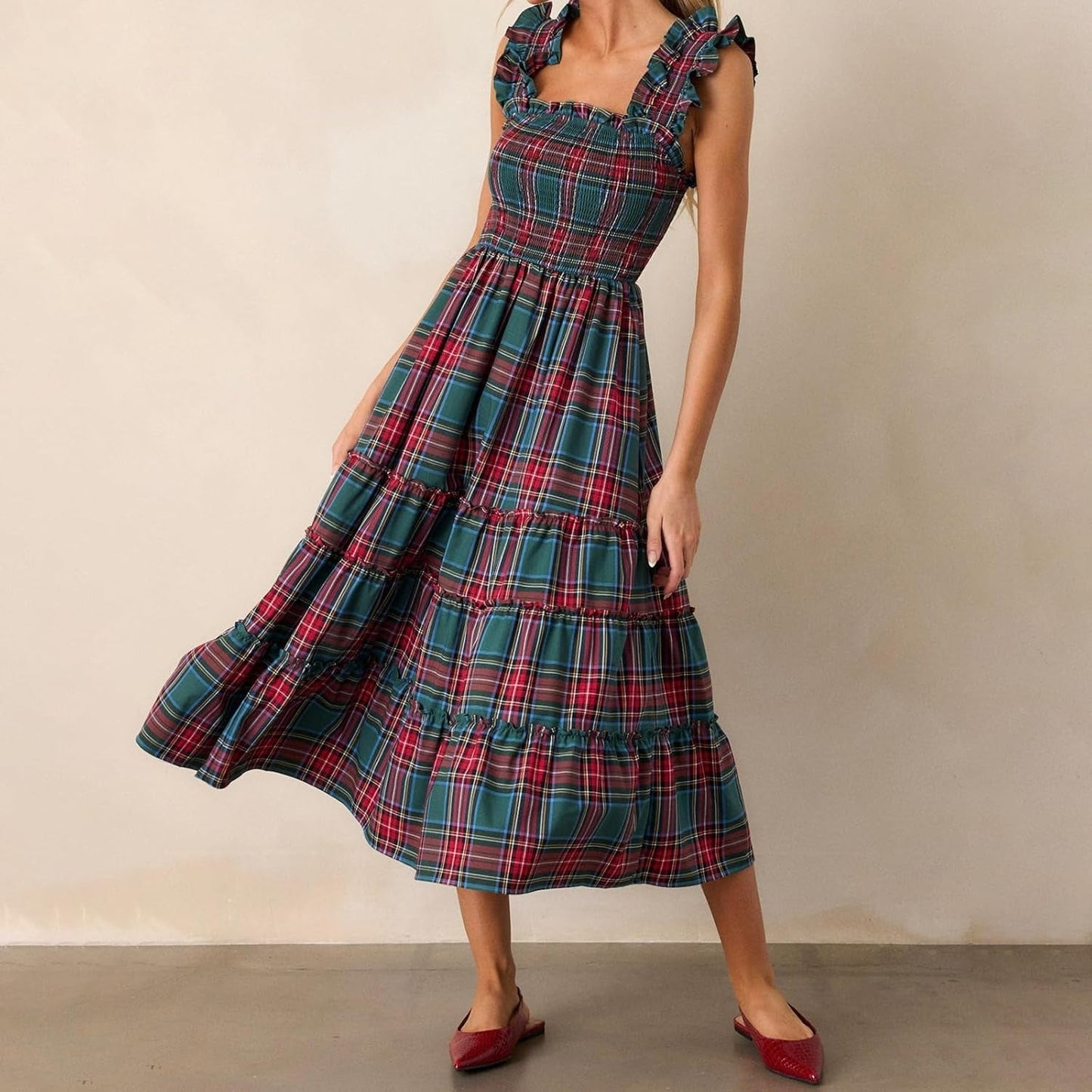 ✨Women’s Sleeveless Plaid Ruffle A-Line Dress